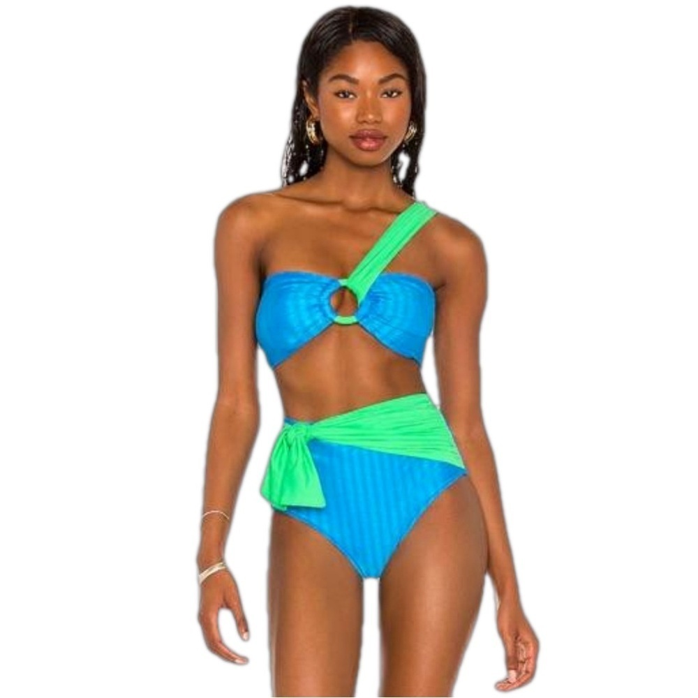 NWT PatBO BIKINI SET size L high rise Colorblock One Shoulder Top AND bottoms